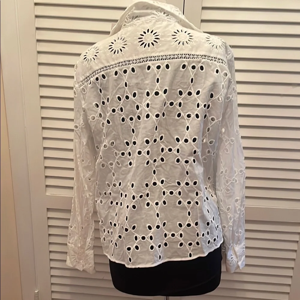 NWT  Zara White Eyelet Tie-Front Blouse long sleeve  cotton XL - Picture 3 of 12